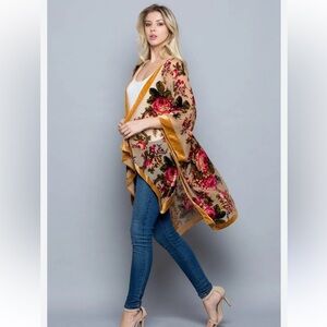 floral print velvet burnout kimono